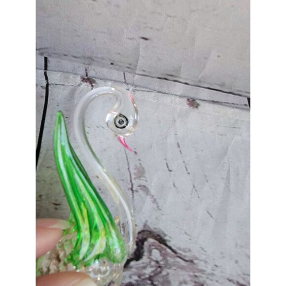 Vintage Miniature Spun Glass/Blown Glass Swan 2.5 Inch Tall Clear/Green - Picture 2 of 7